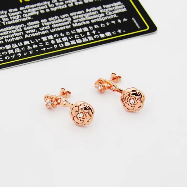 Gold Transparent Floral Motif Double-Tiered Flower Earrings 6