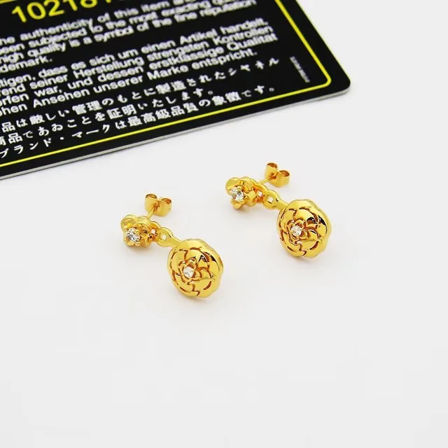 Gold Transparent Floral Motif Double-Tiered Flower Earrings 7