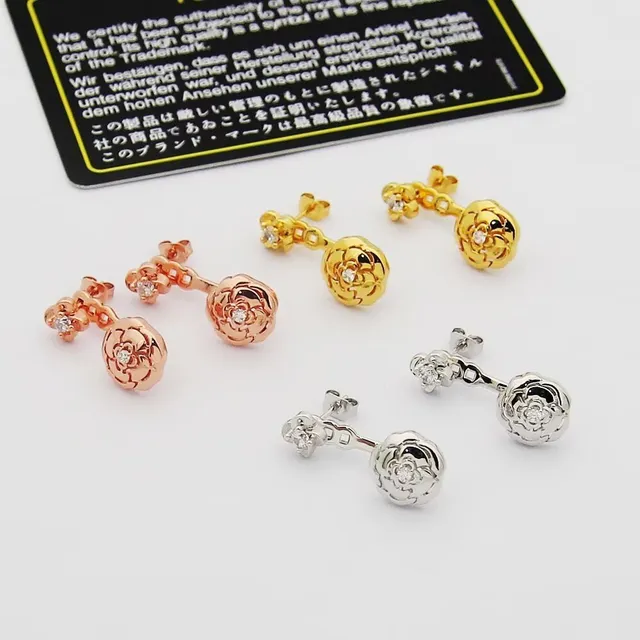 Gold Transparent Floral Motif Double-Tiered Flower Earrings 8