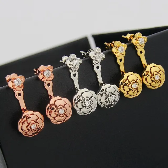 Gold Transparent Floral Motif Double-Tiered Flower Earrings 9