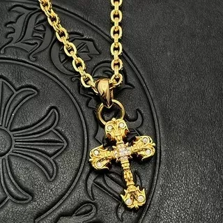 Gold Transparent Ornate Cross Pendant Metal Necklace 5