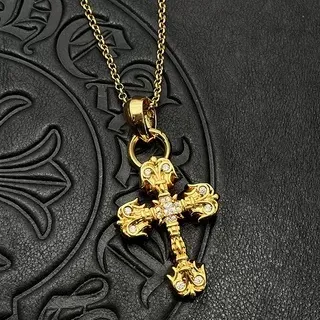 Gold Transparent Ornate Cross Pendant Metal Necklace 6