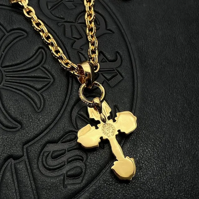 Gold Transparent Ornate Cross Pendant Metal Necklace 8
