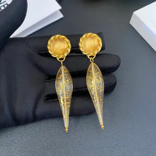 Gold Transparent Twisted Hoop Resin Teardrop Earrings