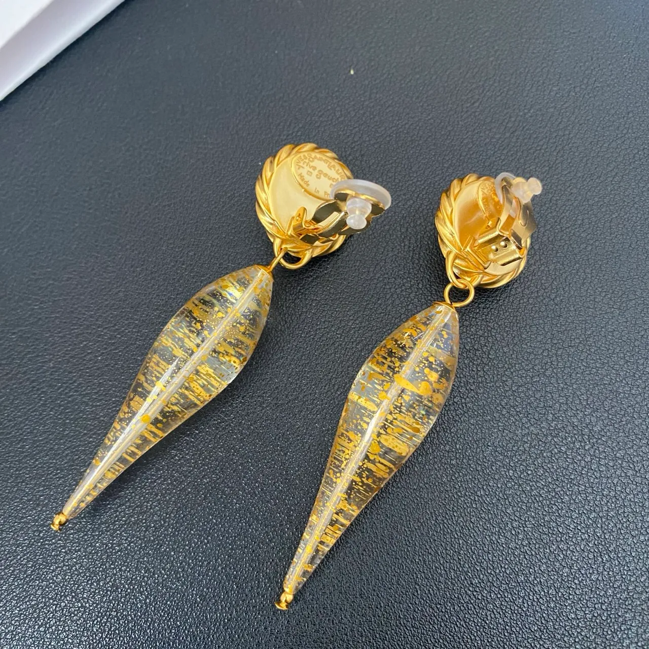 Gold Transparent Twisted Hoop Resin Teardrop Earrings 4