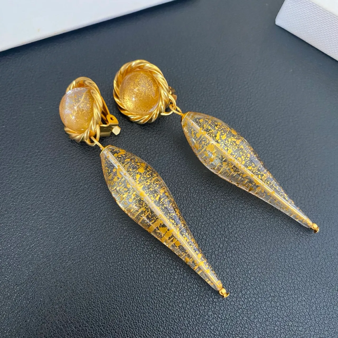 Gold Transparent Twisted Hoop Resin Teardrop Earrings 5