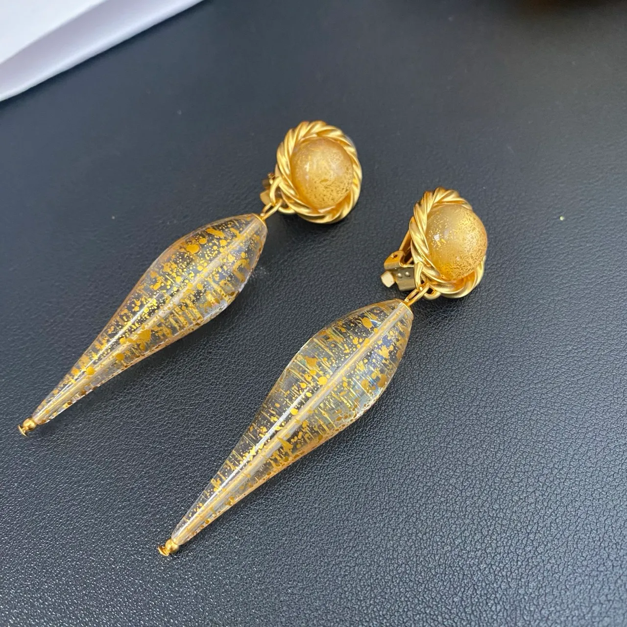 Gold Transparent Twisted Hoop Resin Teardrop Earrings 7