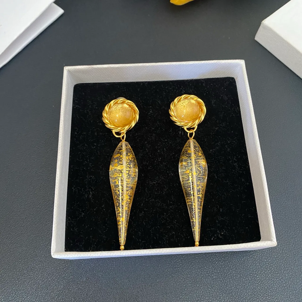 Gold Transparent Twisted Hoop Resin Teardrop Earrings 8
