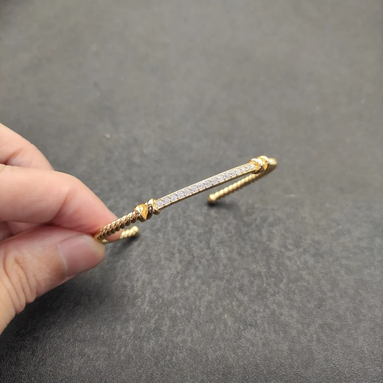 Gold Twisted Rope Cable Open Cuff Bracelet 3