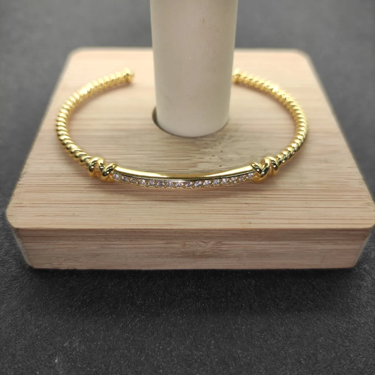 Gold Twisted Rope Cable Open Cuff Bracelet 6