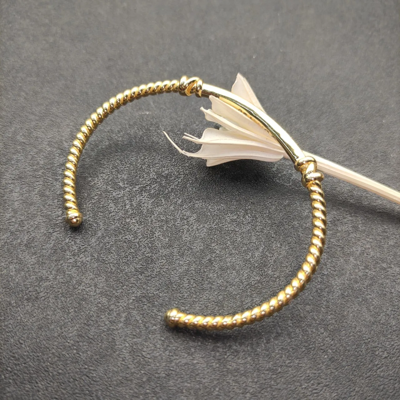 Gold Twisted Rope Cable Open Cuff Bracelet 7