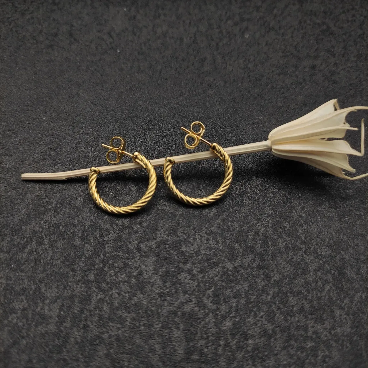 Gold Twisted Rope Hoop Earrings 3
