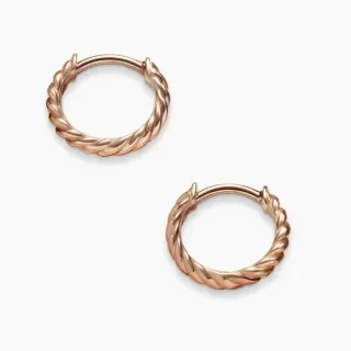 Gold Twisted Rope Texture Hinged Hoop Earrings
