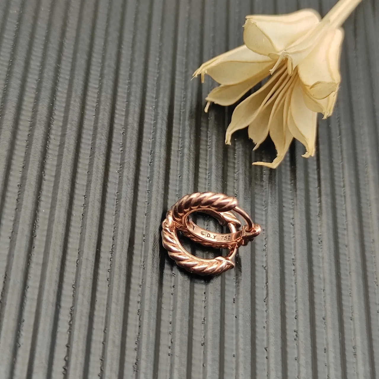 Gold Twisted Rope Texture Hinged Hoop Earrings 7