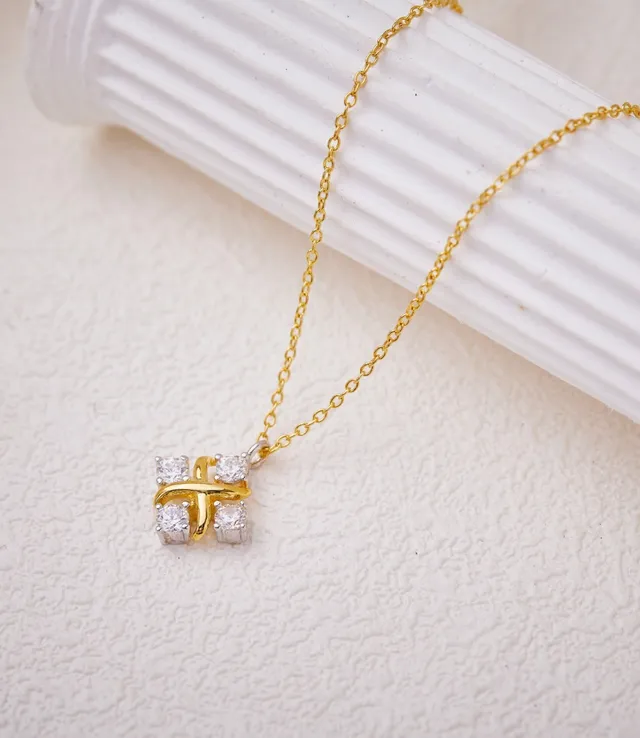 Gold White Chain X-Shaped Pendant Necklace 5