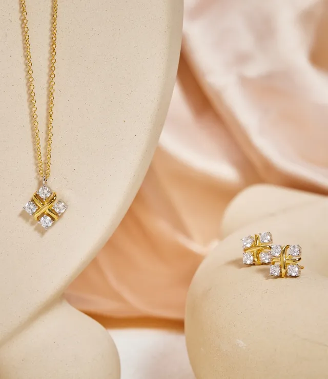 Gold White Chain X-Shaped Pendant Necklace 7