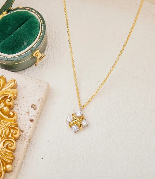 Gold White Chain X-Shaped Pendant Necklace 8