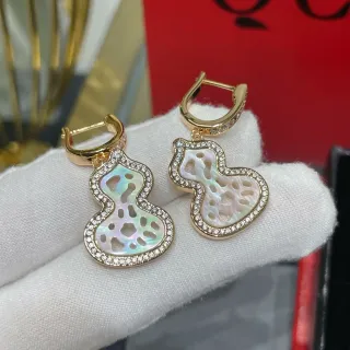 Gold White Gourd-Shaped Silhouette Pavé-Set Clear Stones Earrings