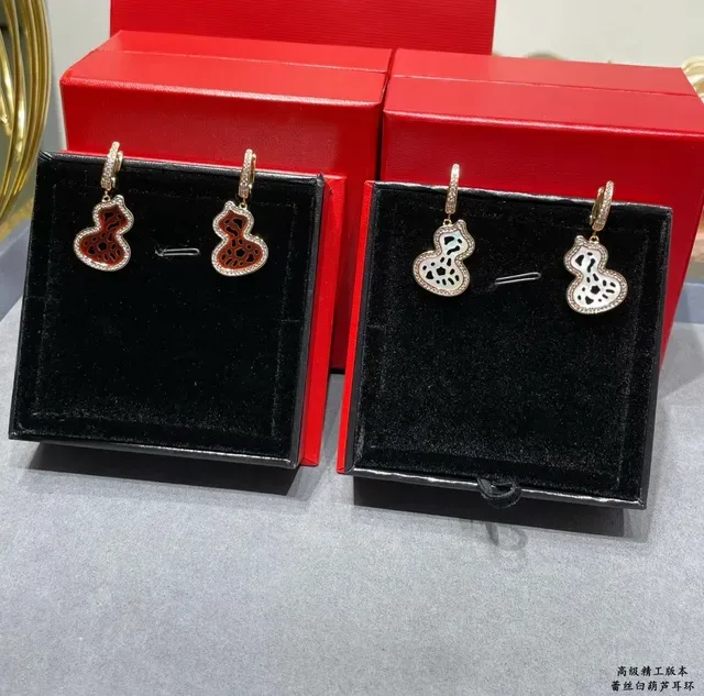 Gold White Gourd-Shaped Silhouette Pavé-Set Clear Stones Earrings 2