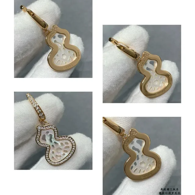 Gold White Gourd-Shaped Silhouette Pavé-Set Clear Stones Earrings 4