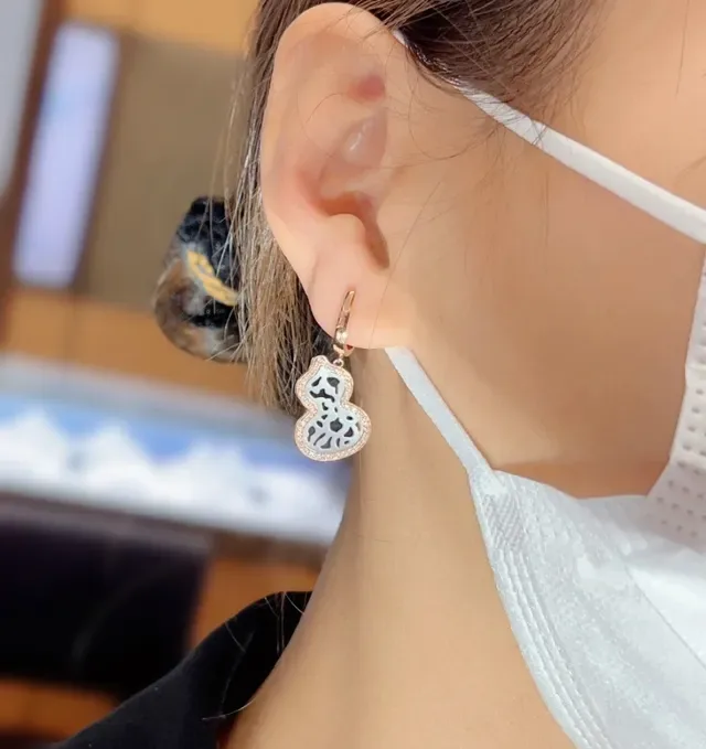 Gold White Gourd-Shaped Silhouette Pavé-Set Clear Stones Earrings 9