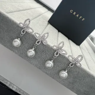 GRAFF Butterfly Pavé Drop Pearl Earrings
