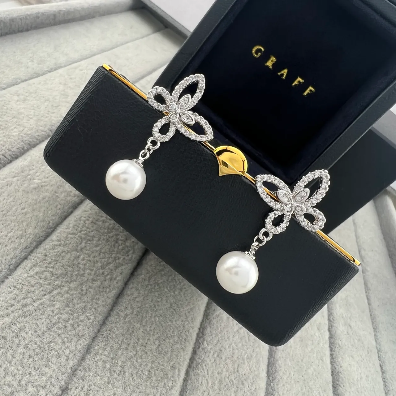 GRAFF Butterfly Pavé Drop Pearl Earrings 3