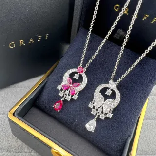 Graff 红银 精美 水晶吊灯坠饰 圆形光环主题项链