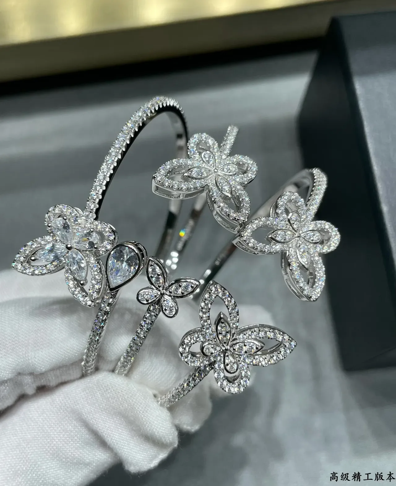 GRAFI Pavé Butterfly Floral Open Cuff Bracelet 6