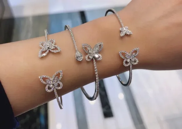 GRAFI Pavé Butterfly Floral Open Cuff Bracelet 9