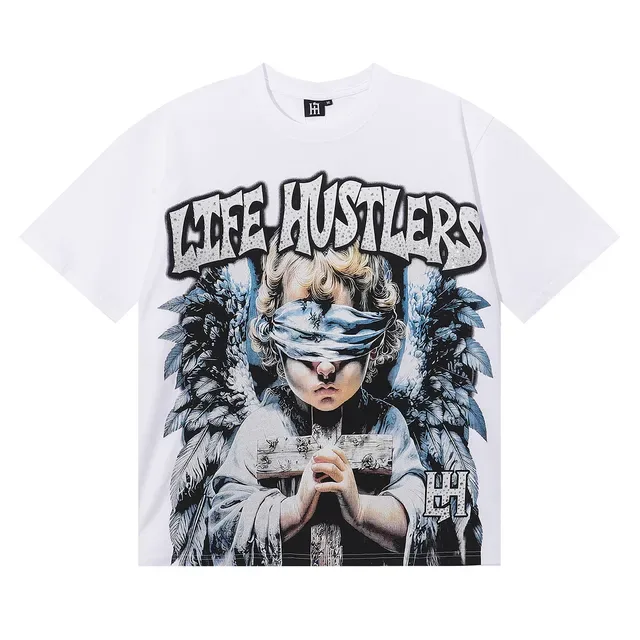 Graphic Print Blindfolded Angel Motif T-Shirt 3