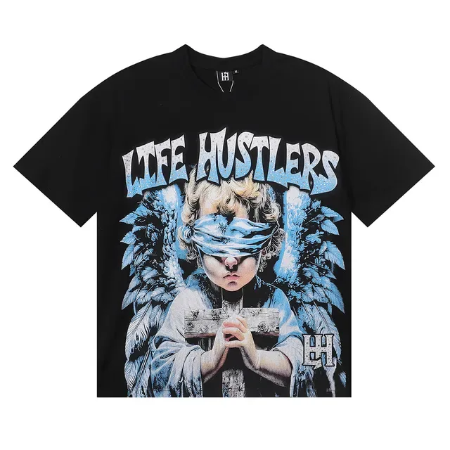 Graphic Print Blindfolded Angel Motif T-Shirt 5