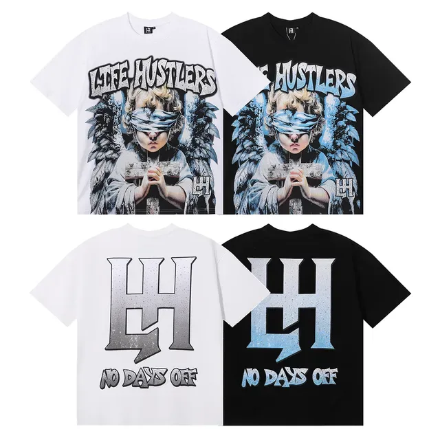 Graphic Print Blindfolded Angel Motif T-Shirt 6