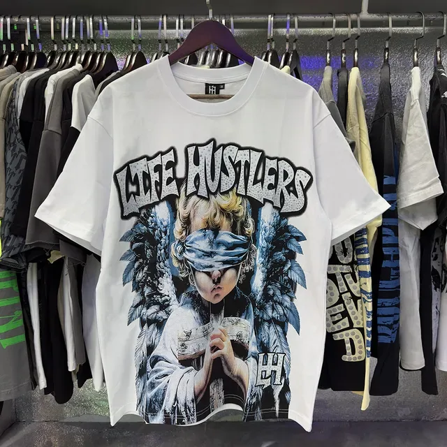 Graphic Print Blindfolded Angel Motif T-Shirt 8