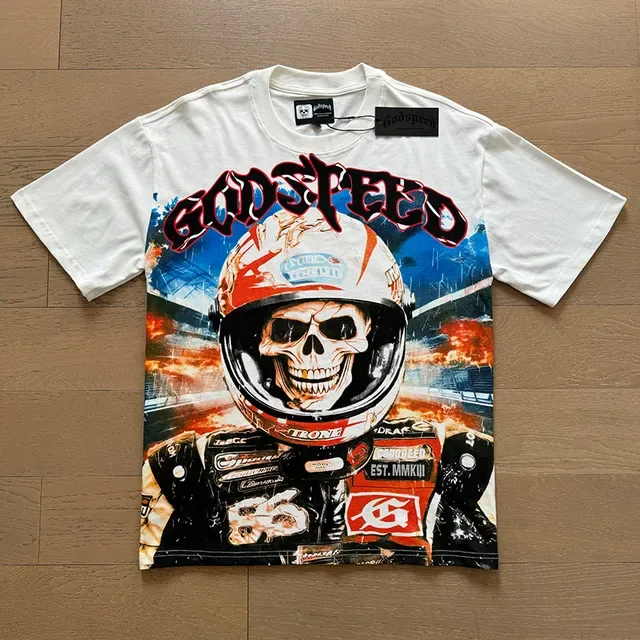 Graphic-Print Oversized Skull Racer T-Shirt 6