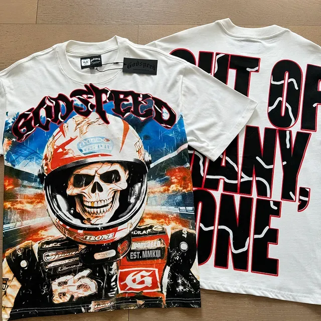 Graphic-Print Oversized Skull Racer T-Shirt 7
