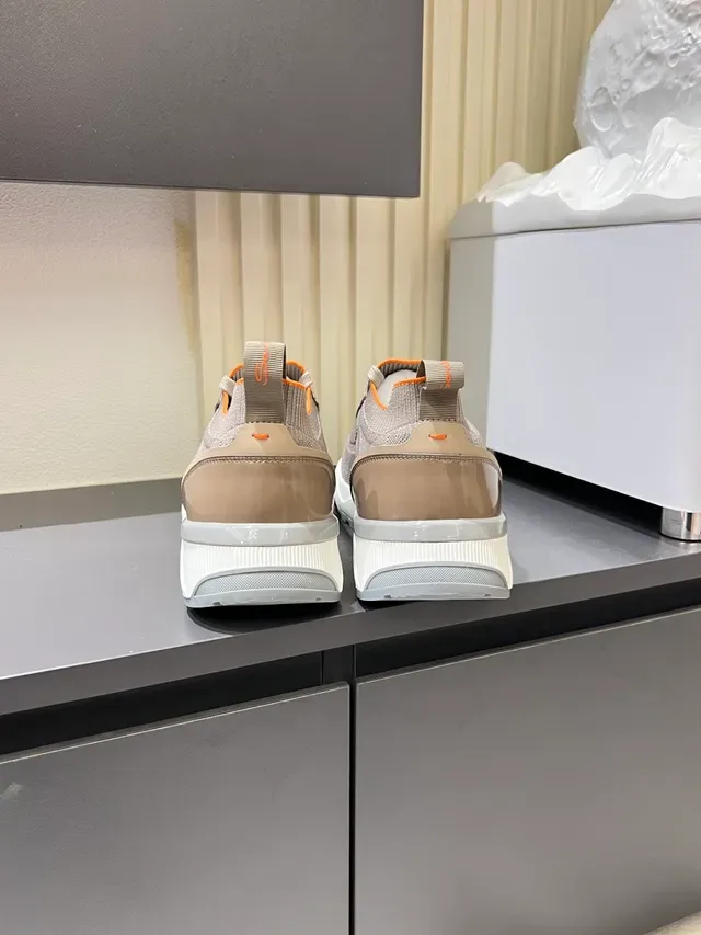 Gray Beige Orange Accent Knit Slip-On Lifestyle Sneakers 2