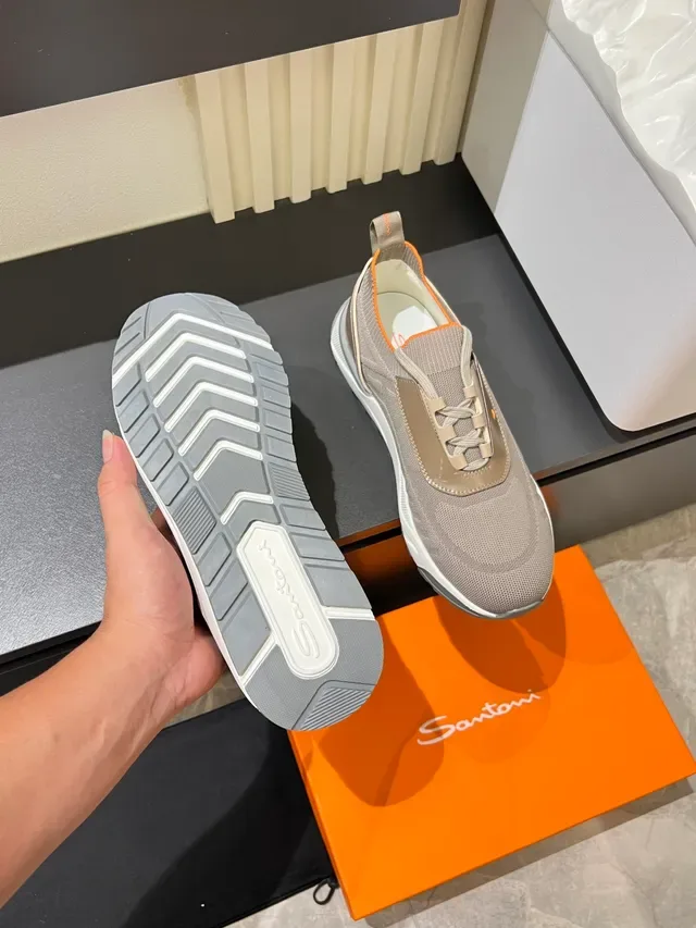 Gray Beige Orange Accent Knit Slip-On Lifestyle Sneakers 3