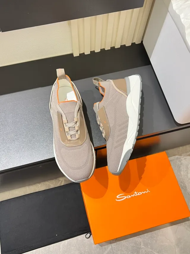 Gray Beige Orange Accent Knit Slip-On Lifestyle Sneakers 4