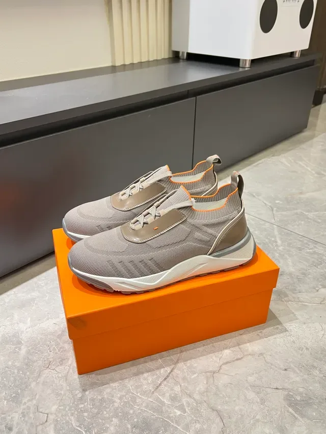 Gray Beige Orange Accent Knit Slip-On Lifestyle Sneakers 5