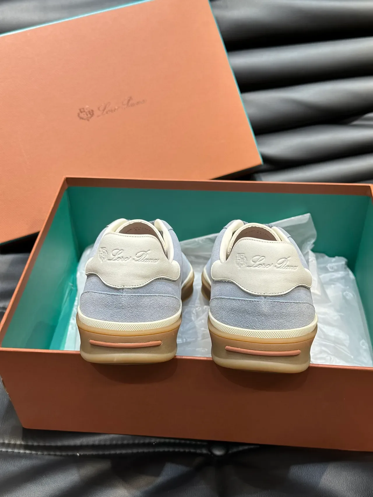 Gray Beige Suede Upper Contrast Cream Heel Tab Sneakers 4