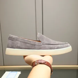 灰米色麂皮鞋面 Moc-Toe 缝合 乐福鞋