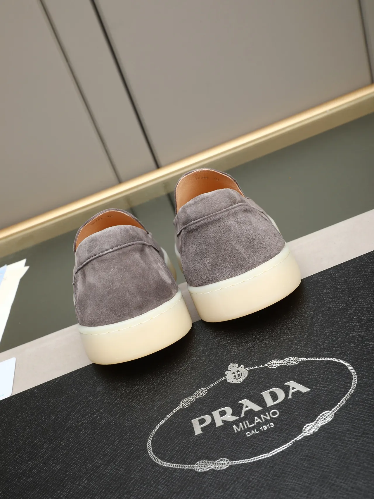 Gray Beige Suede Upper Moc-Toe Stitching Loafer 3