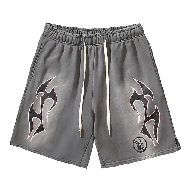 Gray Flame Graphic Print Elastic Waist Shorts 2