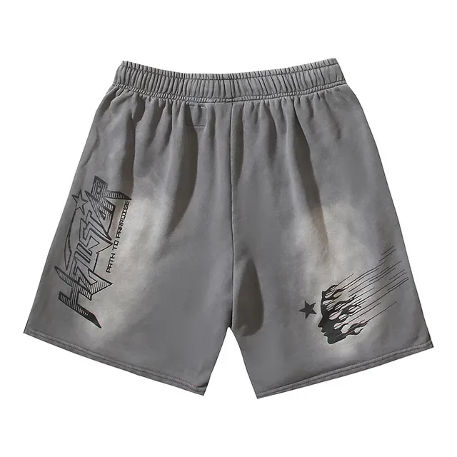 Gray Flame Graphic Print Elastic Waist Shorts 3