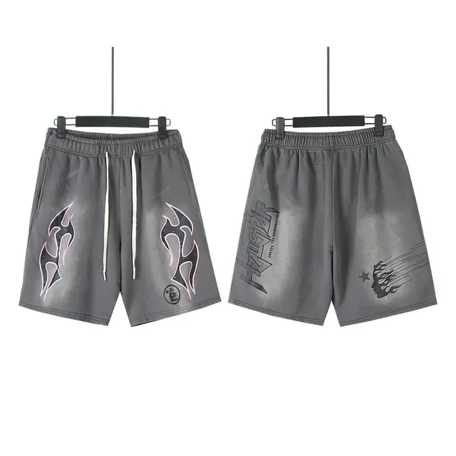 Gray Flame Graphic Print Elastic Waist Shorts 4