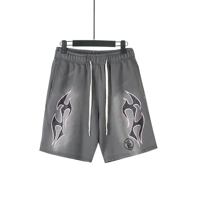 Gray Flame Graphic Print Elastic Waist Shorts 5