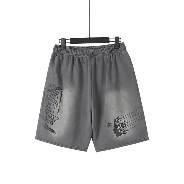 Gray Flame Graphic Print Elastic Waist Shorts 6