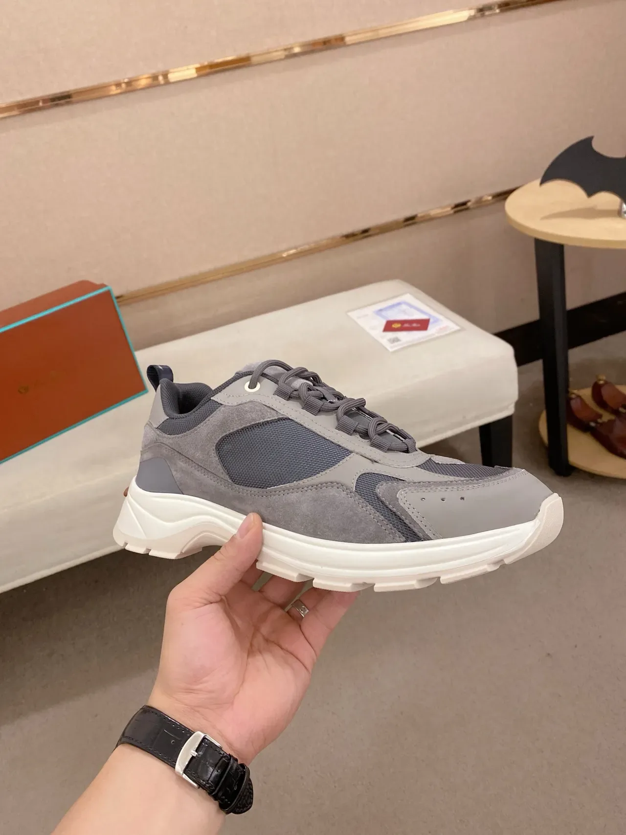Gray Suede-Mesh Chunky Sole Lifestyle Sneaker 4