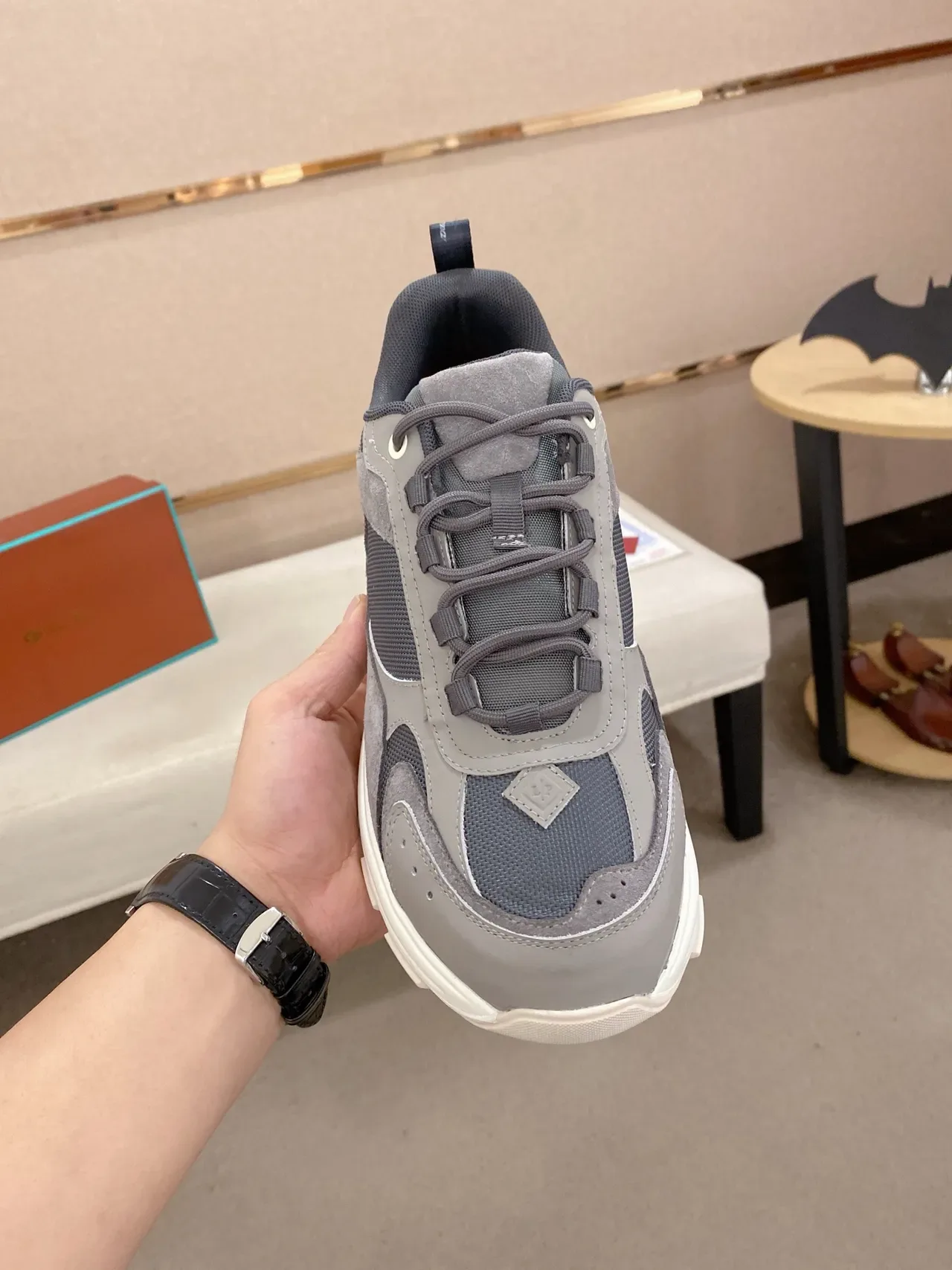 Gray Suede-Mesh Chunky Sole Lifestyle Sneaker 5